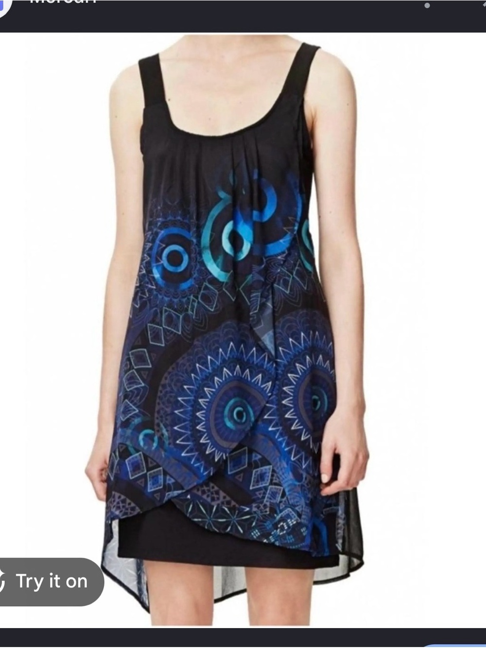 Desigual Black and Blue High-Low Sleeveless Dress